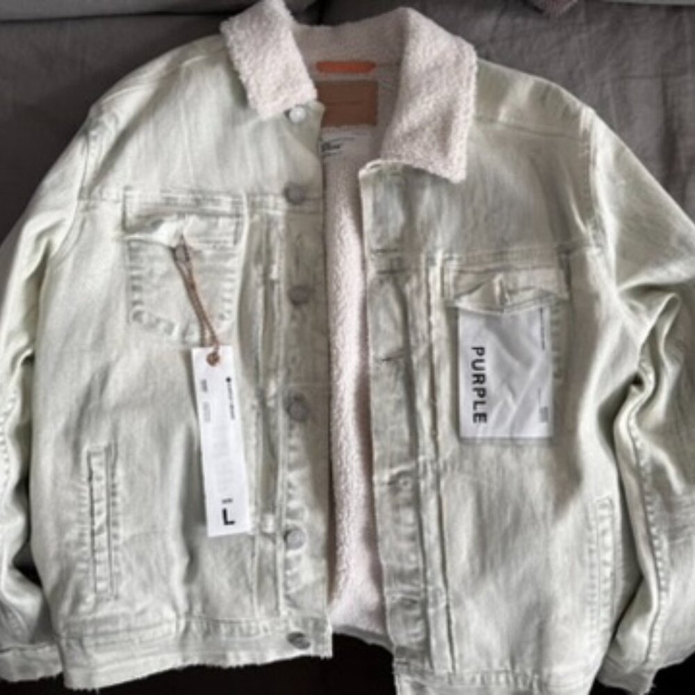 RARE New Purple Brand Trucker Jacket Sherpa - Dirty White (size Large)